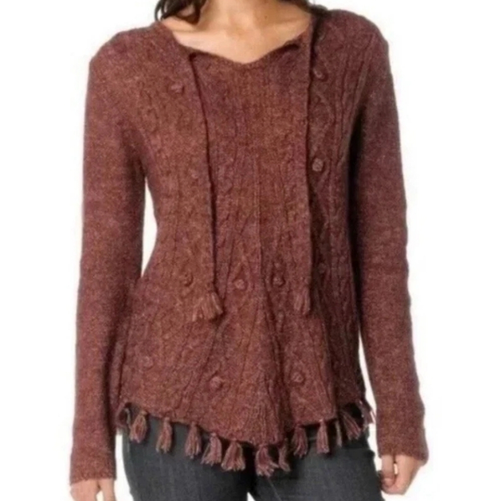 Prana Shelby Poncho Sweater Red Brown Medium